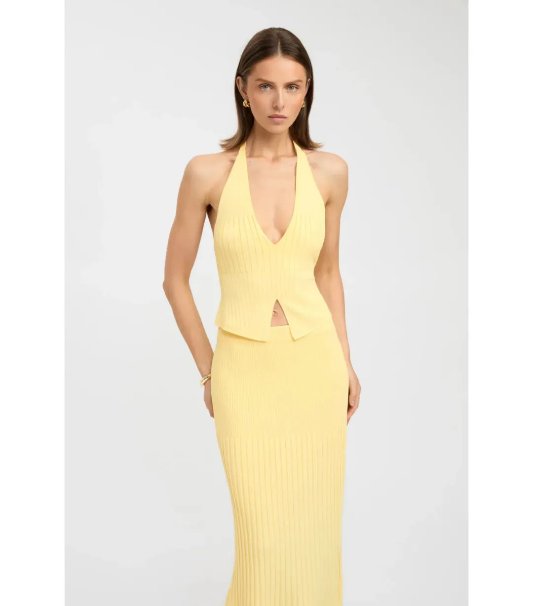 Kookai Serah Vee Top and Skirt Set in Lemon Size AU 10 for rent on The Volte - main image