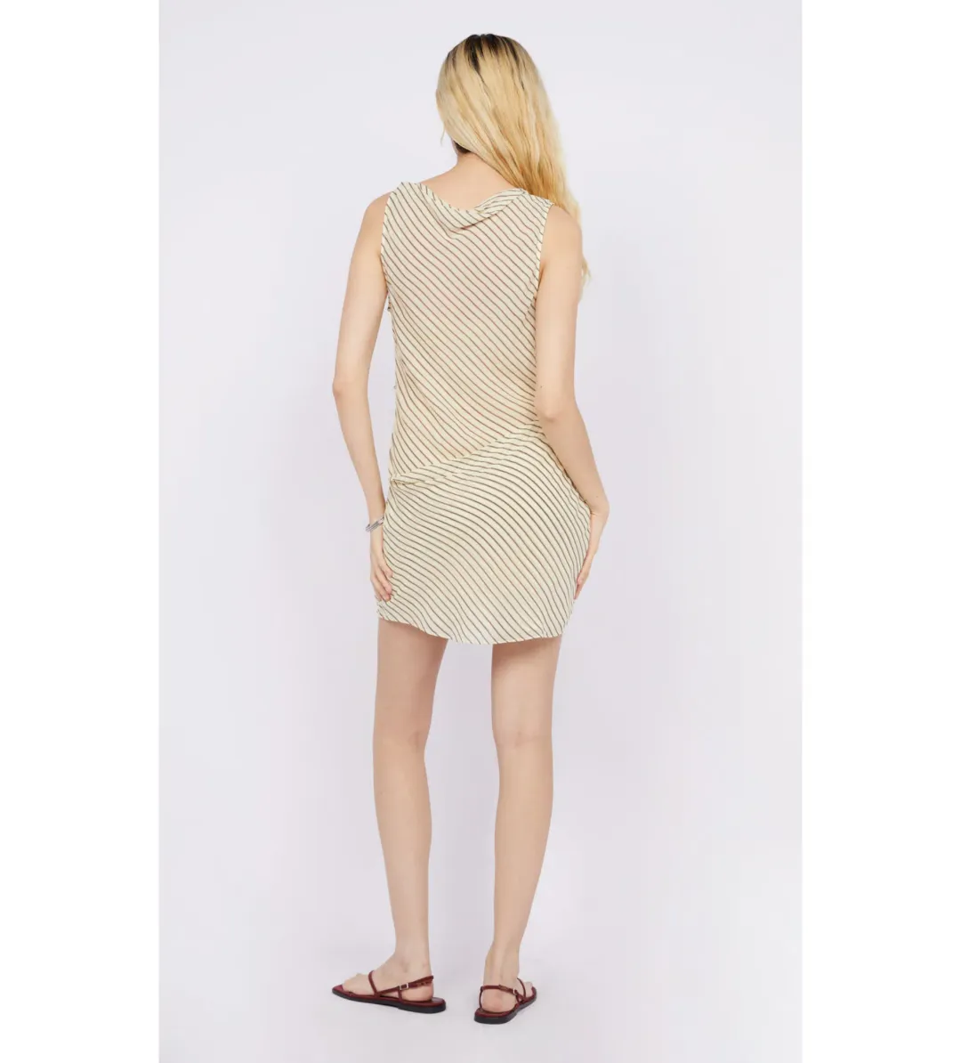 Bec & Bridge Anise Asym Mini Dress in Butter/Plum Stripe Size AU 12 for rent on The Volte - main image