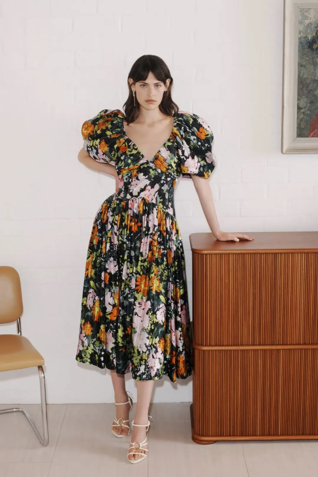 Aje Gabrielle Plunge Midi Dress Midnight Floral Size AU 10  for rent on The Volte - main image