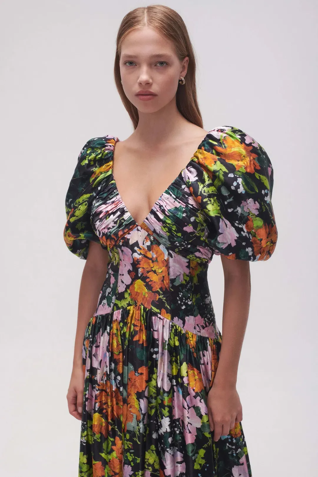 Aje Gabrielle Plunge Midi Dress Midnight Floral Size AU 10  for rent on The Volte - main image