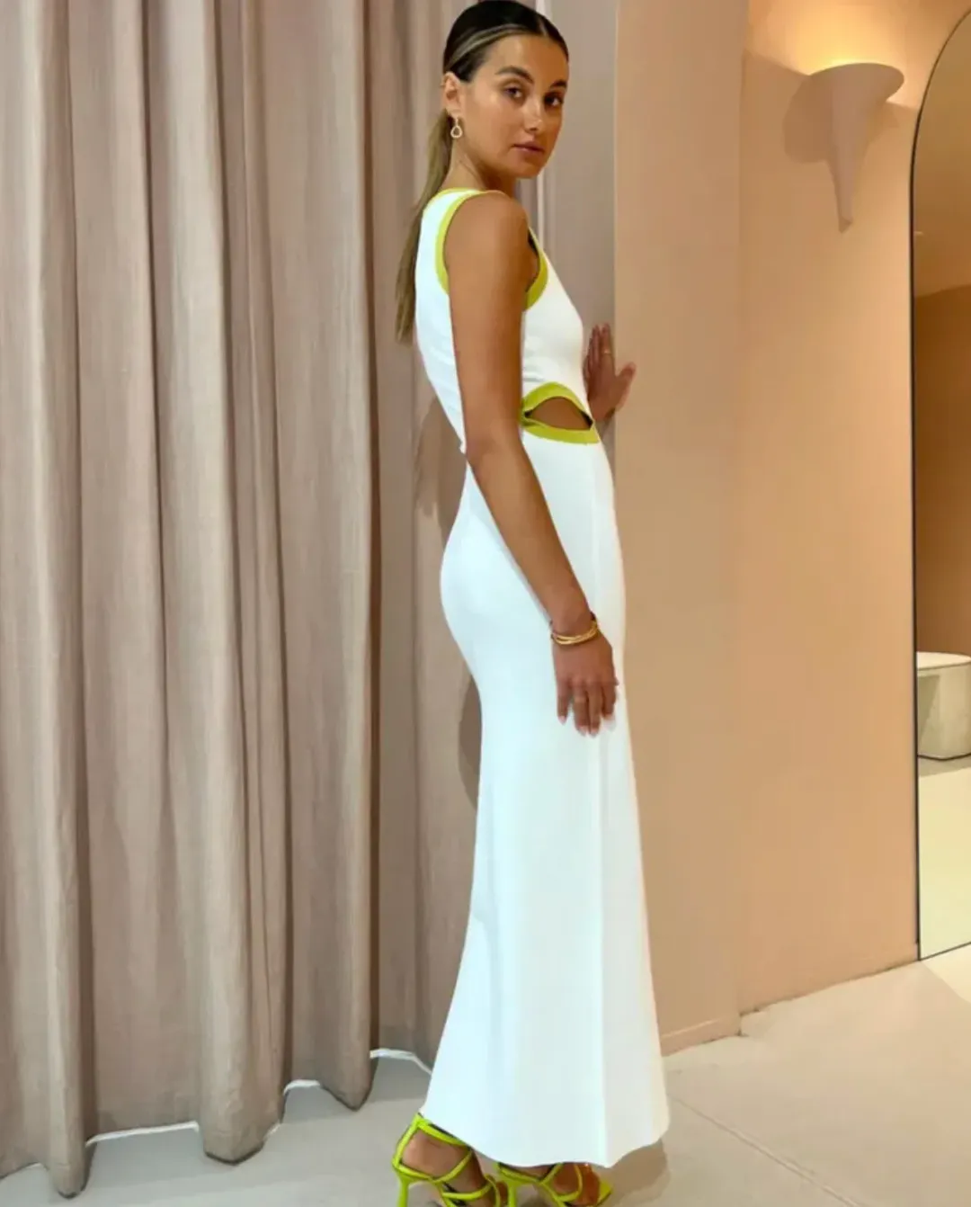 Sir the Label Evalina Cut Out Dress - Citrus/White - Size 1 (8) for rent on The Volte - main image