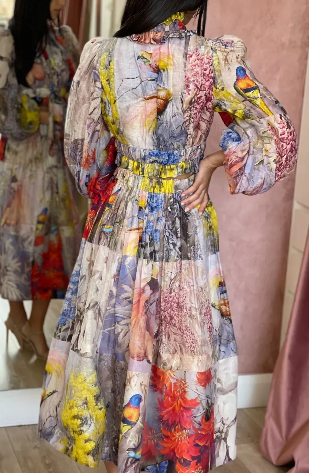 Zimmermann Botanica Crop Bodice Top and Midi Skirt Set Book Print Size 0 / AU 8 for rent on The Volte - main image