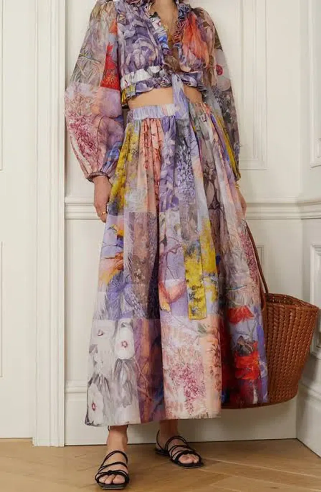 Zimmermann Botanica Crop Bodice Top and Midi Skirt Set Book Print Size 0 / AU 8 for rent on The Volte - main image
