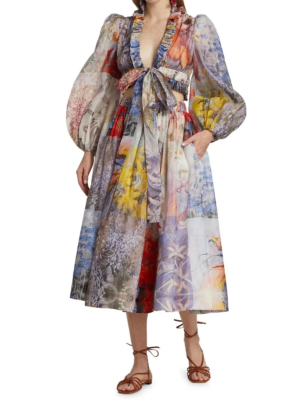Zimmermann Botanica Crop Bodice Top and Midi Skirt Set Book Print Size 0 / AU 8 for rent on The Volte - main image