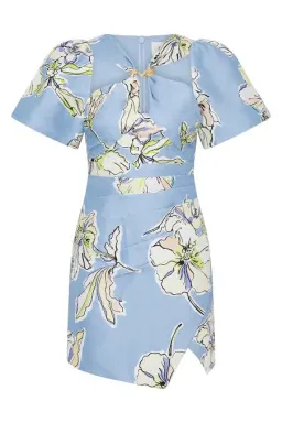 Aje Presence Twisted Mini Dress Blue Hibiscus Size 8 for rent on The Volte - image 4