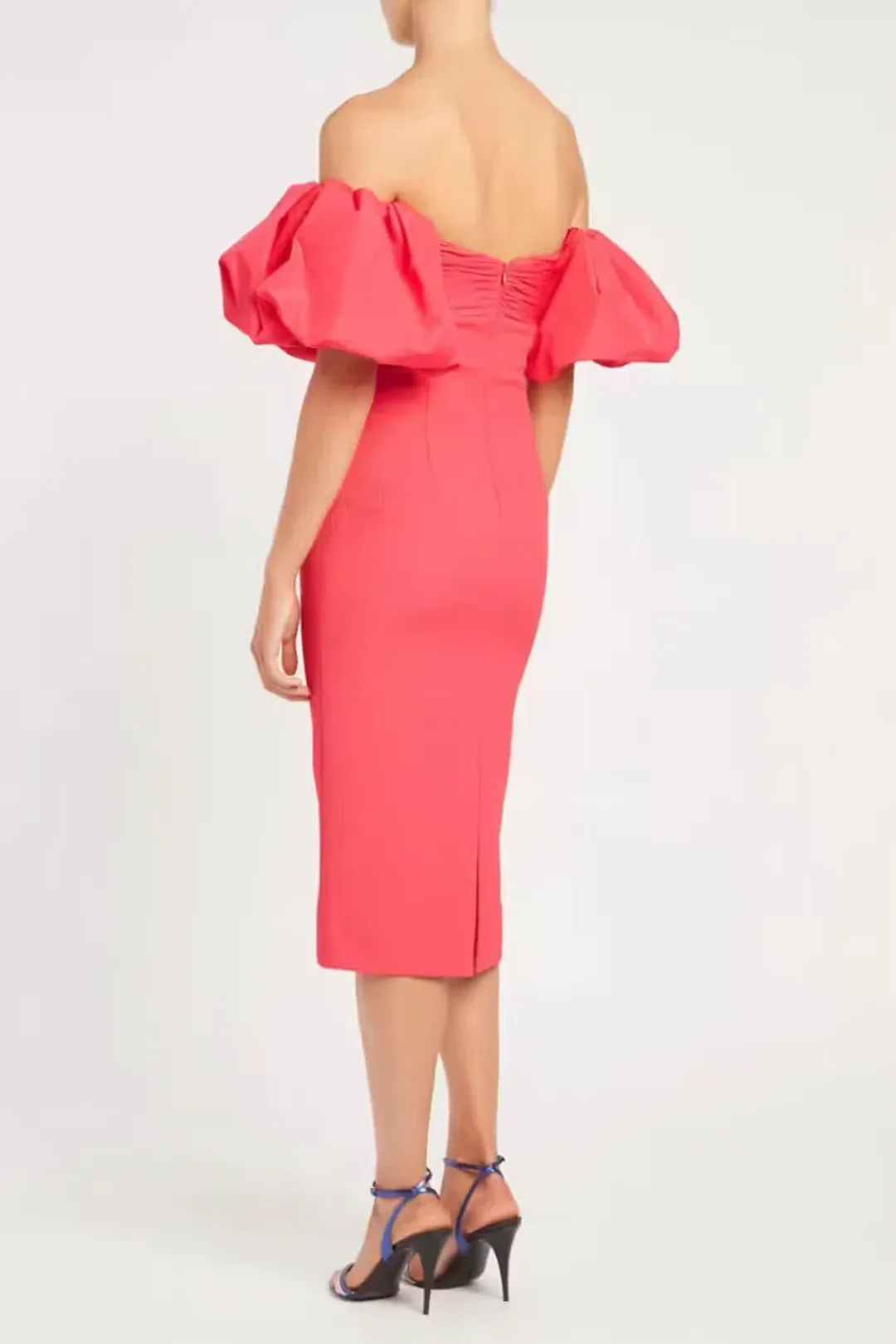REBECCA VALLANCE CAITLIN OFF THE SHOULDER MIDI DRESS CORAL PINK SIZE 8 for rent on The Volte - main image
