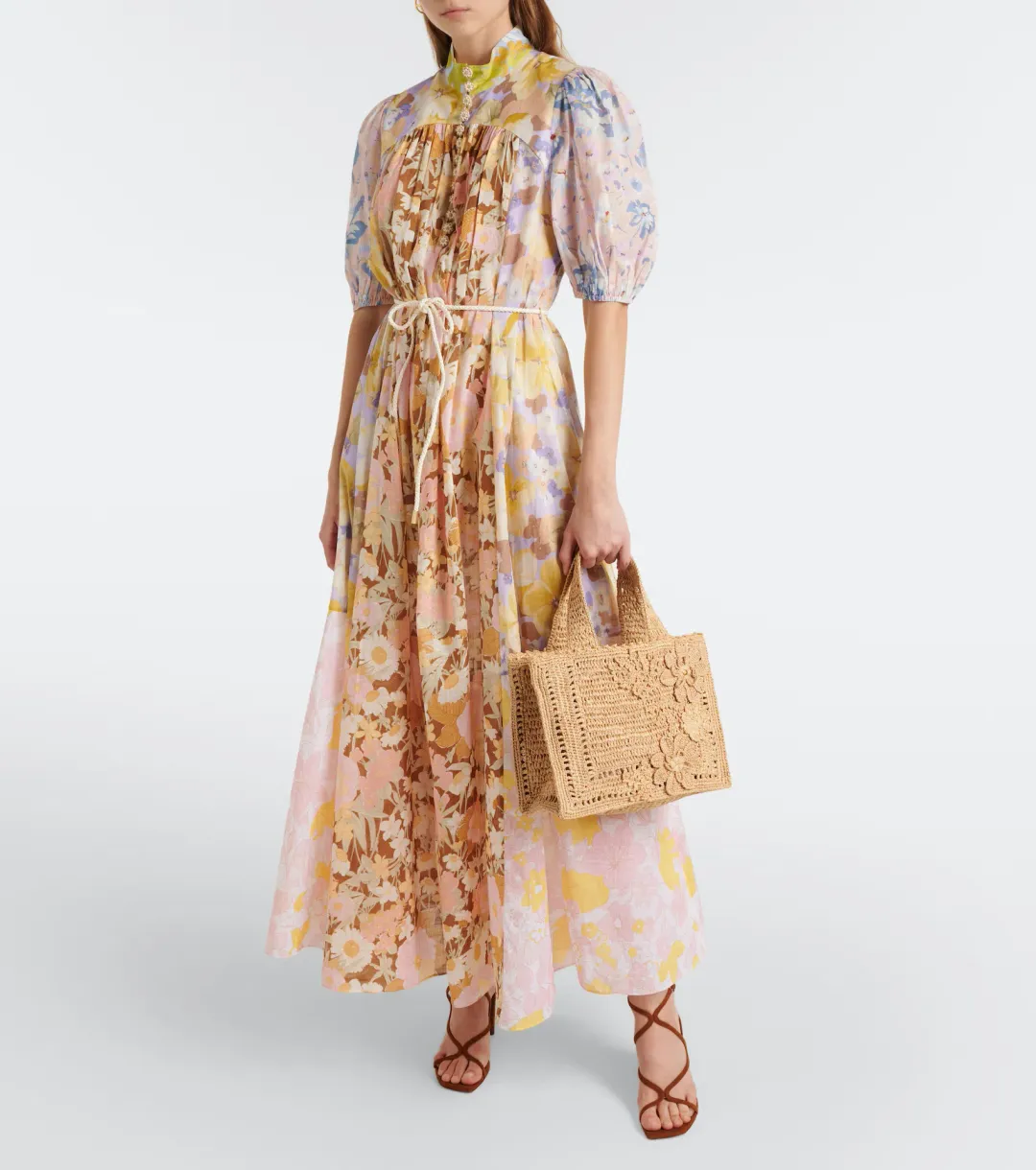 Zimmermann Pop Puff Sleeve Maxi Dress Spliced Size 0 / AU 8 for rent on The Volte - main image