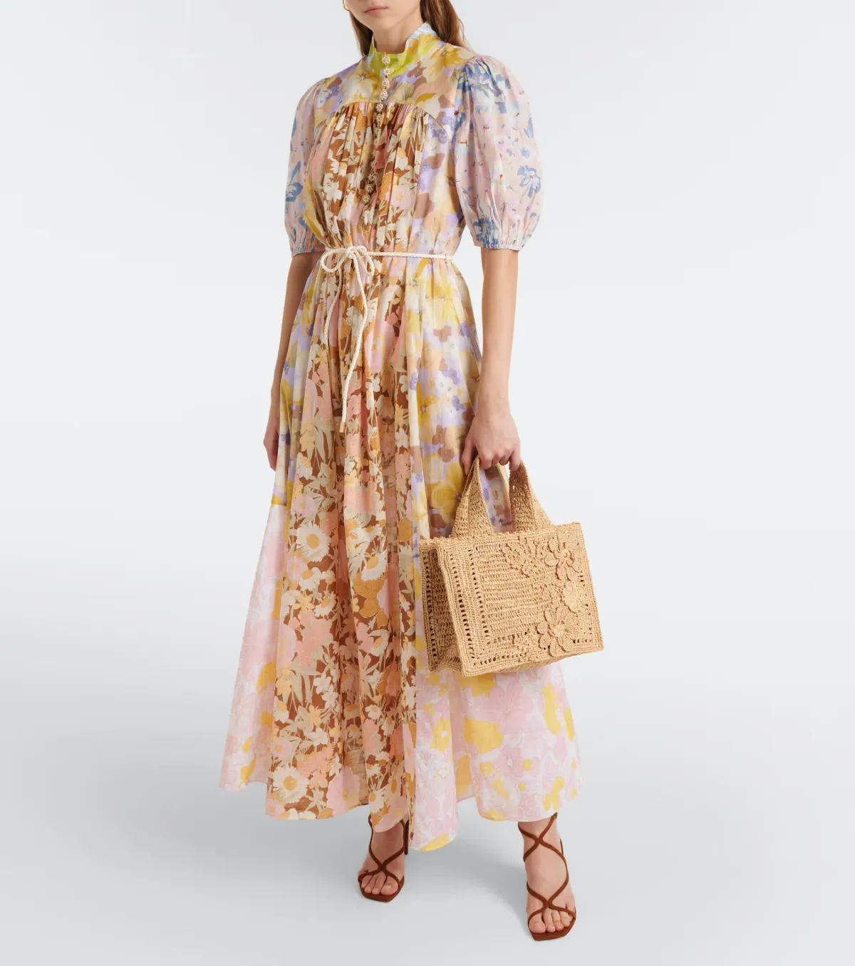 Zimmermann Pop Puff Sleeve Maxi Dress Spliced Size 0 / AU 8 for rent on The Volte - main image