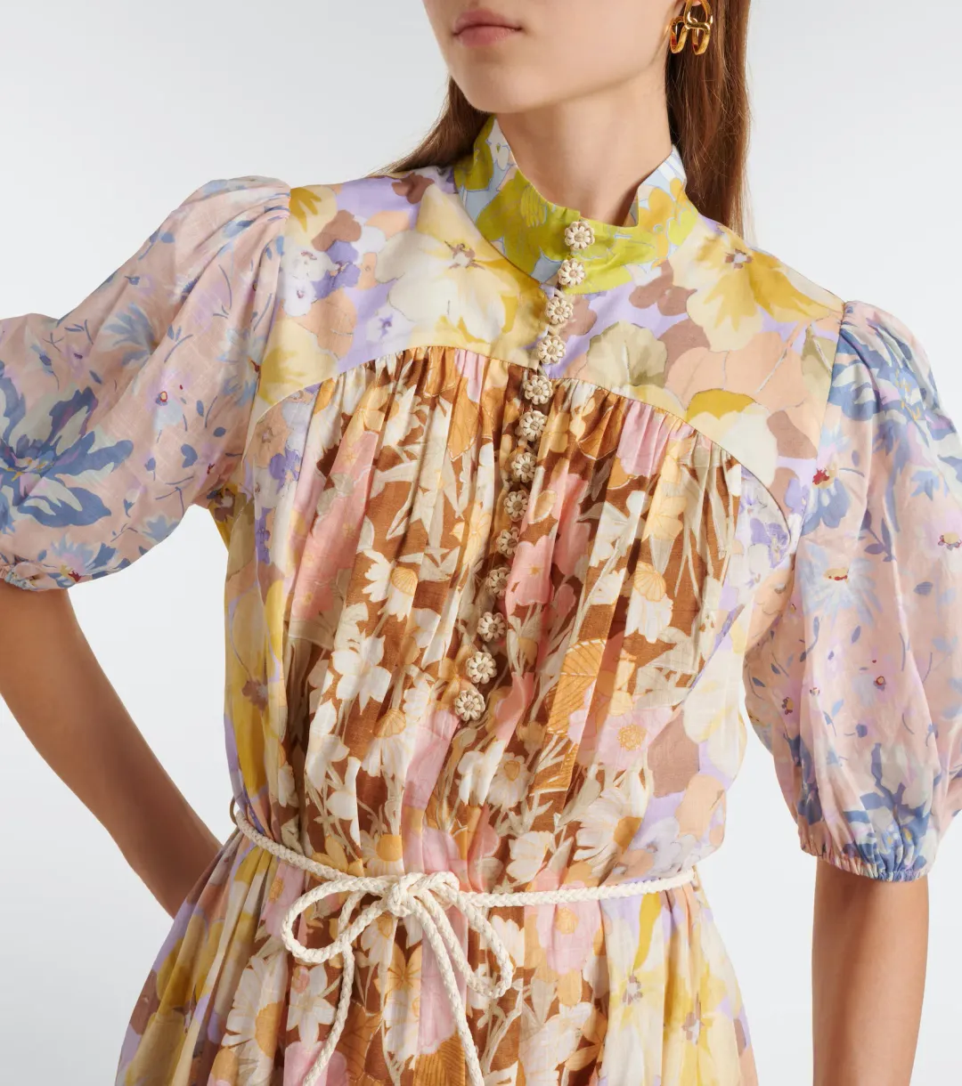 Zimmermann Pop Puff Sleeve Maxi Dress Spliced Size 0 / AU 8 for rent on The Volte - main image