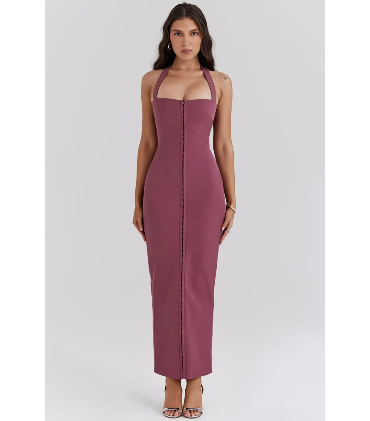 House Of CB Mia Twill Halter Dress Mulberry Size AU 6  for rent on The Volte - main image