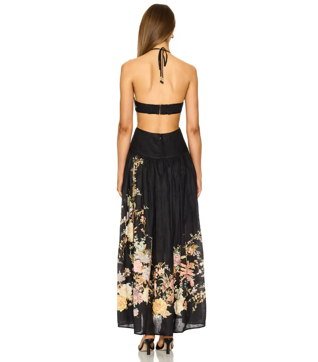 Zimmermann Tallow Halter Midi Dress in Black Multi Floral Size 1 / AU 10 for rent on The Volte - main image
