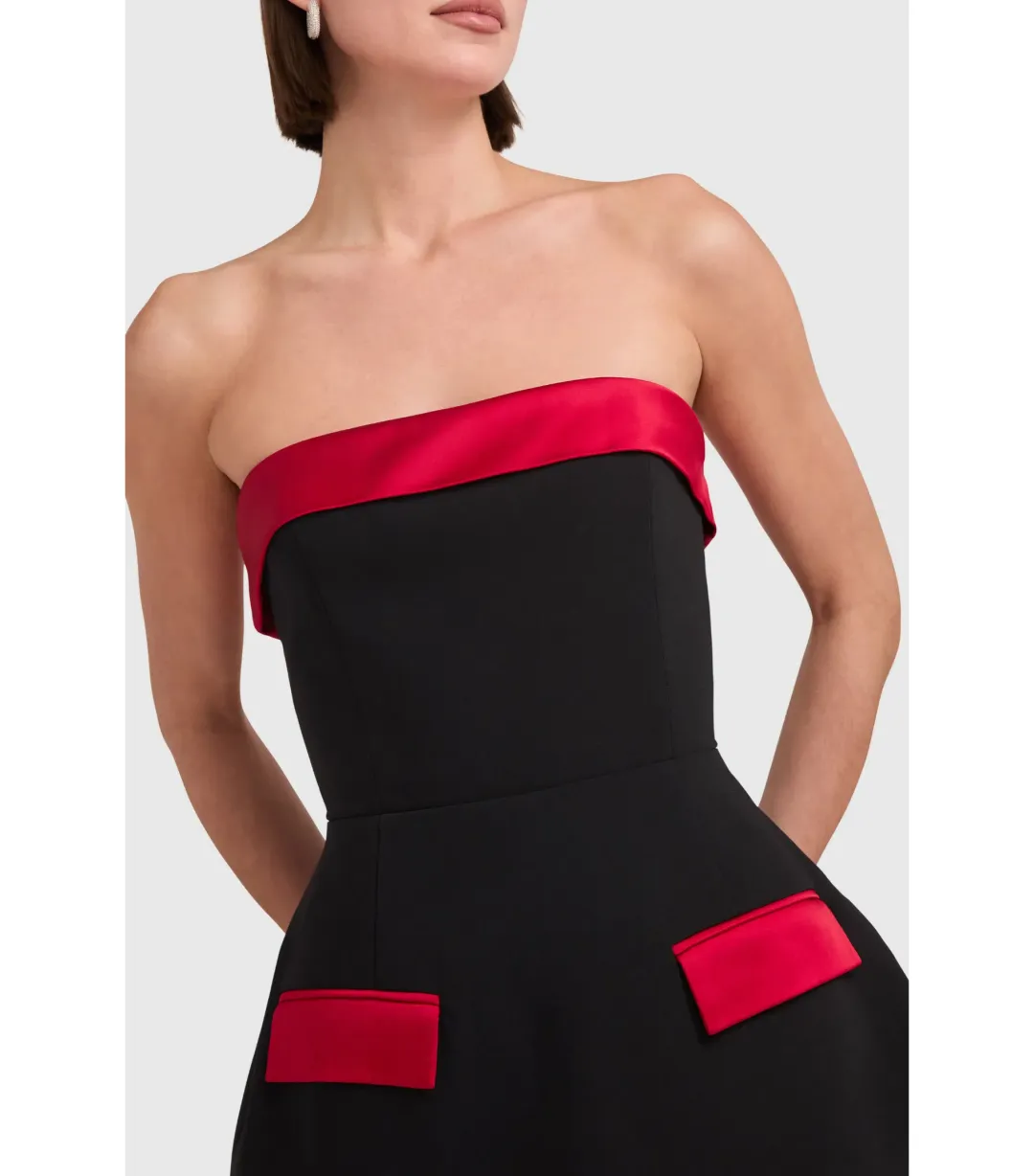 Amanda Uprichard Lucienne Skort Romper in Black/Ruby Capri Size S / AU 8 for rent on The Volte - main image