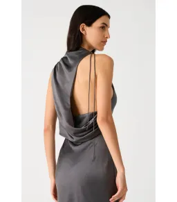 Misha Santana Gloss Satin Maxi Dress in Pewter Size 8/S for rent on The Volte - image 3