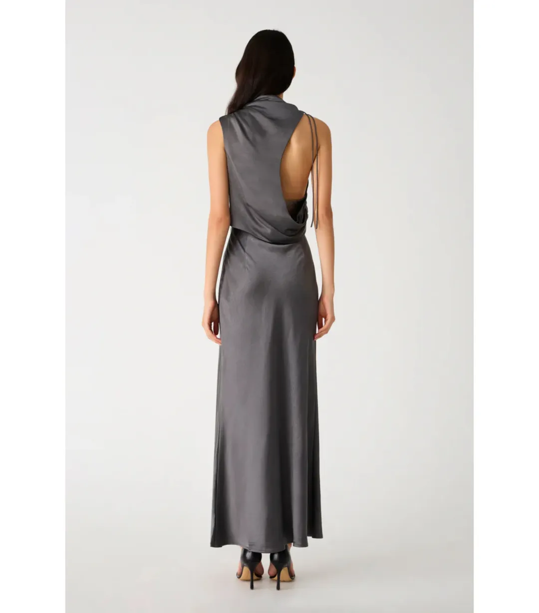 Misha Santana Gloss Satin Maxi Dress in Pewter Size 8/S for rent on The Volte - main image