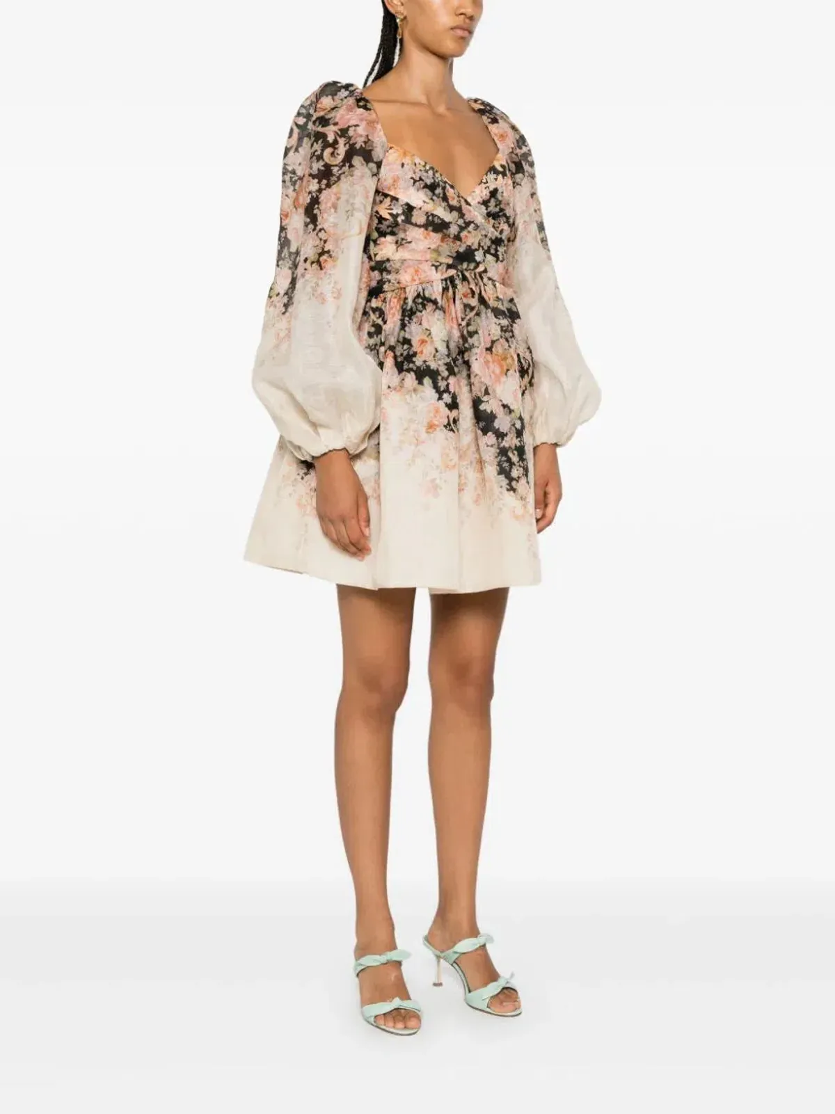 Zimmermann illustration Draped Mini Dress Tea Rococo Floral 2 / AU 12 for rent on The Volte - main image