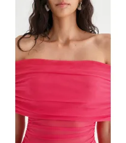 Benni Nico Off Shoulder Mini Dress Watermelon Size AU 6  for rent on The Volte - image 2