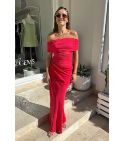 Benni Nico Off Shoulder Maxi Dress Watermelon Size AU 8 for rent on The Volte - image 1