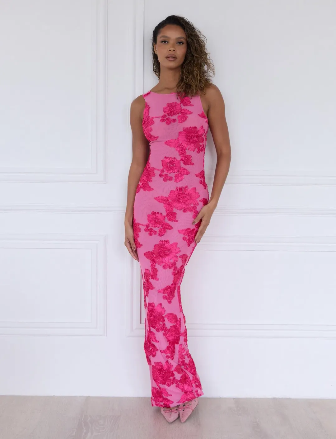 SLA the Label July Applique Dress Pink Floral Size M / AU 10 for rent on The Volte - main image