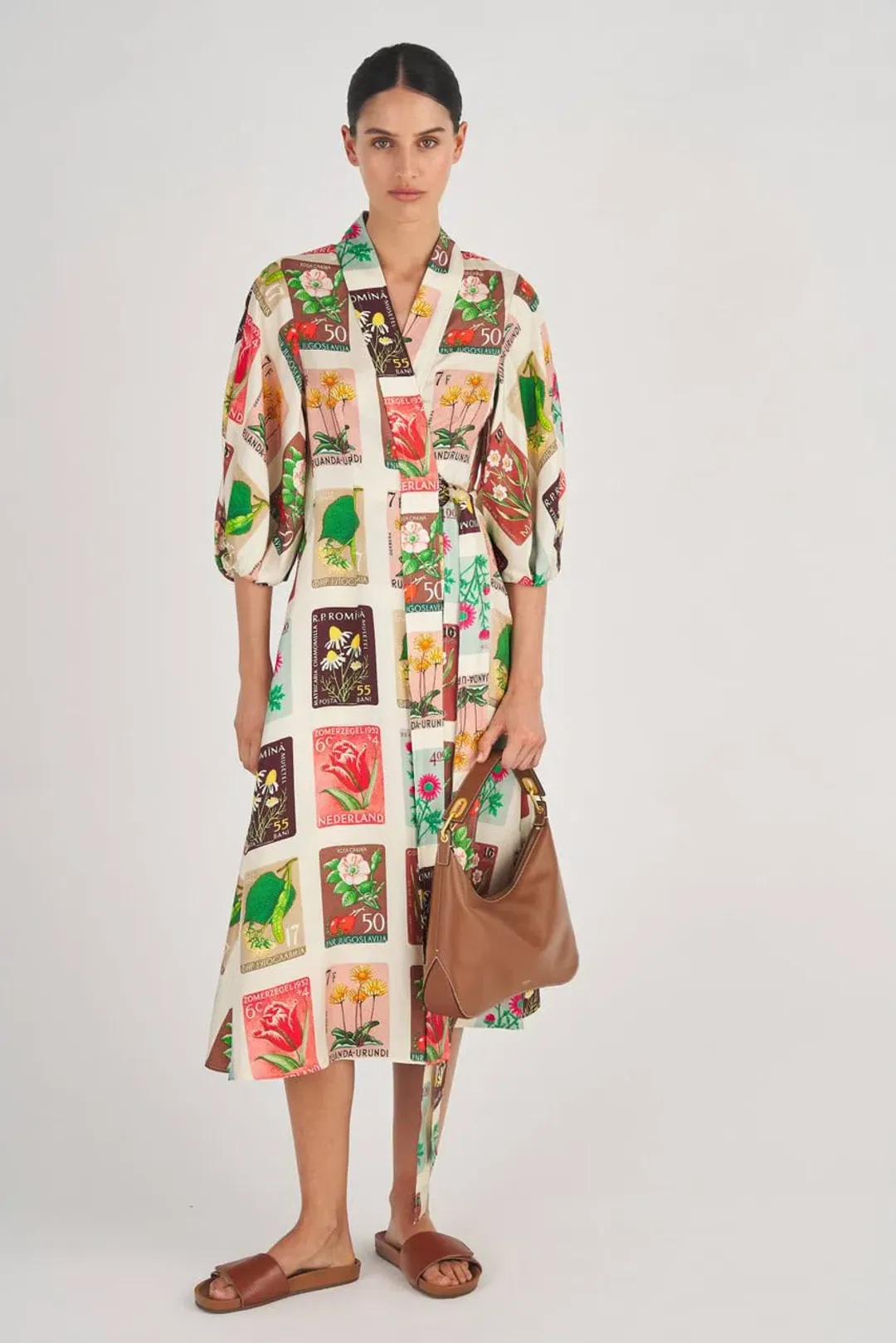 Oroton Stamp Wrap Midi Dress Multi Size 16 for rent on The Volte - main image