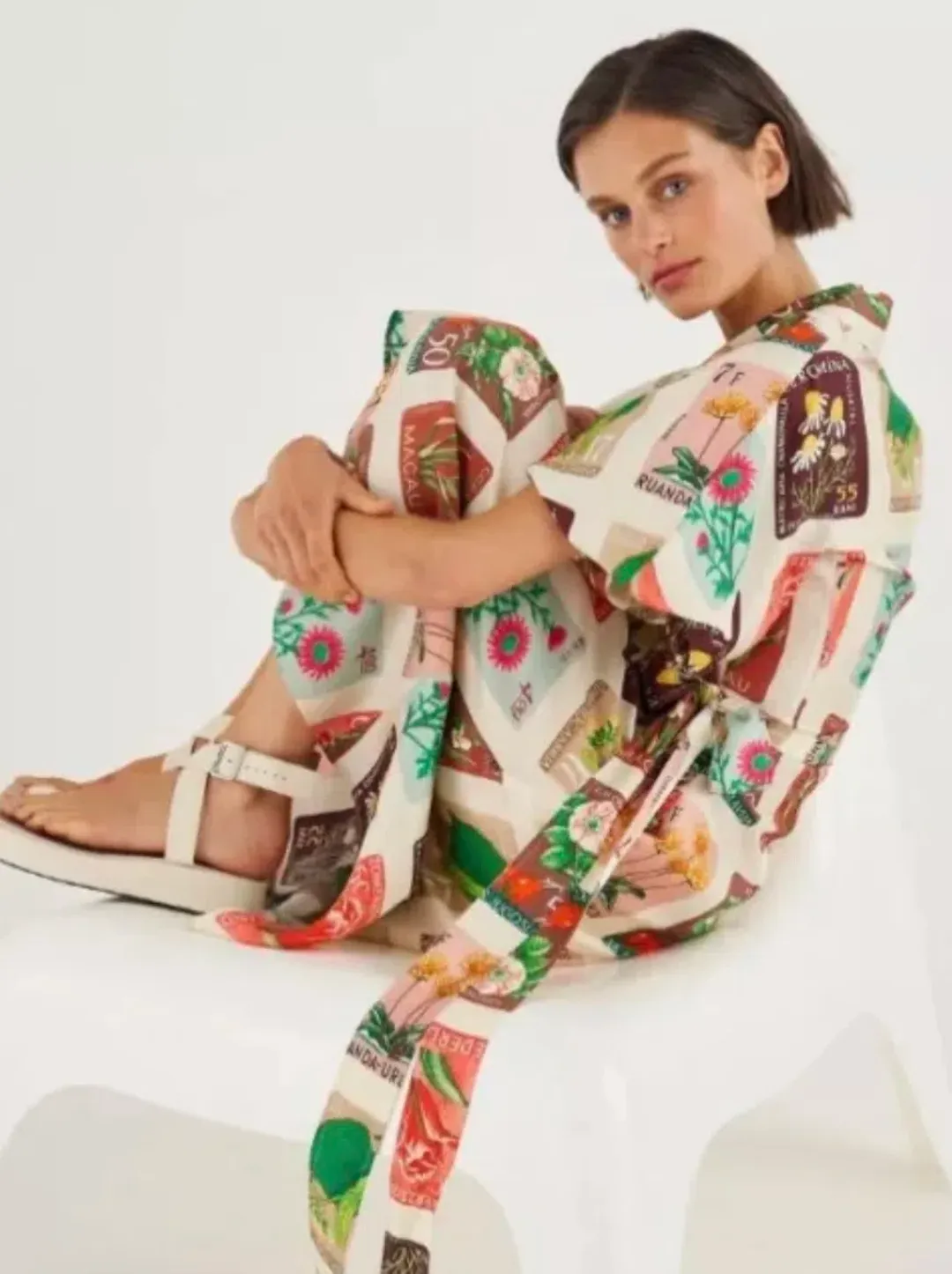 Oroton Stamp Wrap Midi Dress Multi Size 16 for rent on The Volte - main image