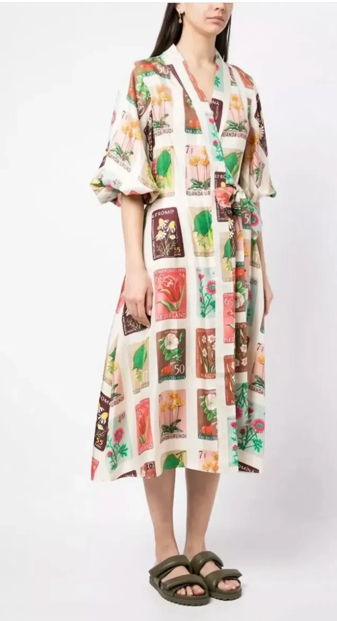 Oroton Stamp Wrap Midi Dress Multi Size 16 for rent on The Volte - main image