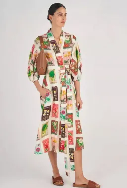 Oroton Stamp Wrap Midi Dress Multi Size 16 for rent on The Volte - image 2