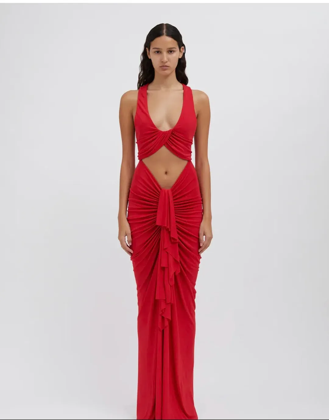 Christopher Esber Vivenda Drape Front Dress Watermelon Red Size 8 for rent on The Volte - main image