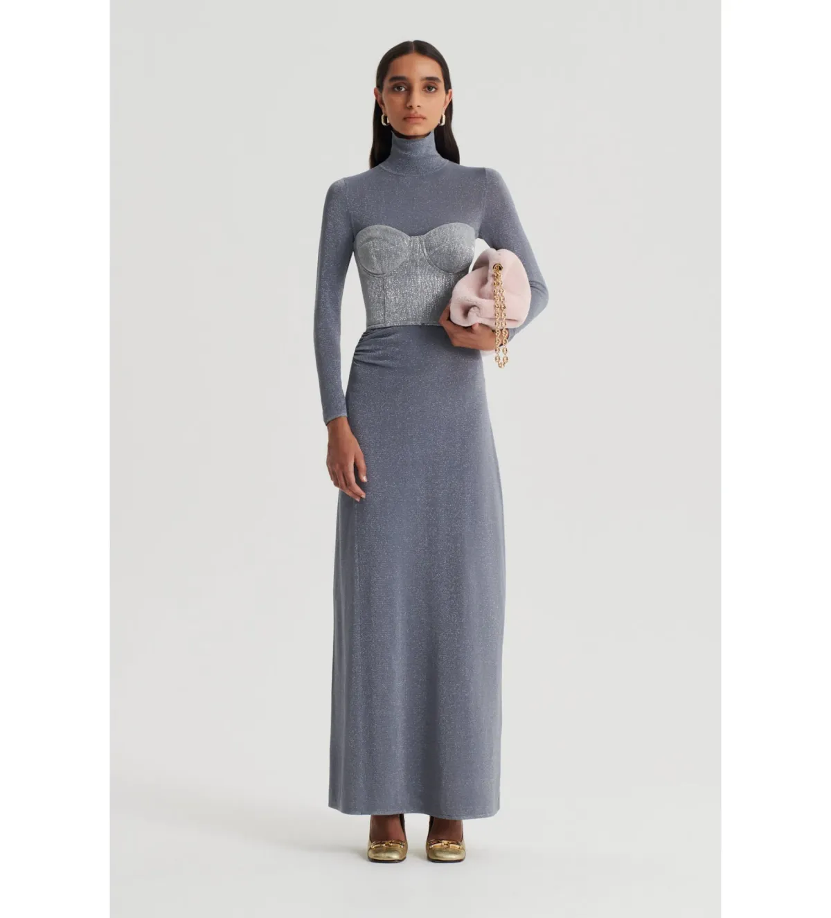 Scanlan Theodore Sparkle Gather Dress Silver Size 8  for rent on The Volte - main image