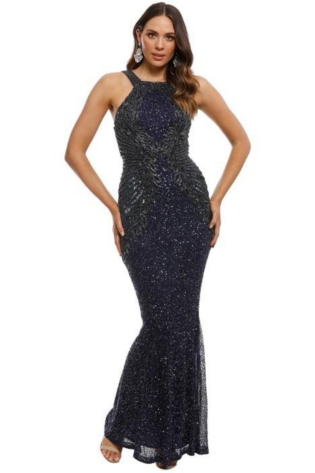 Rachel Gilbert Saskia Beaded Gown Navy Size AU 12 for rent on The Volte - main image
