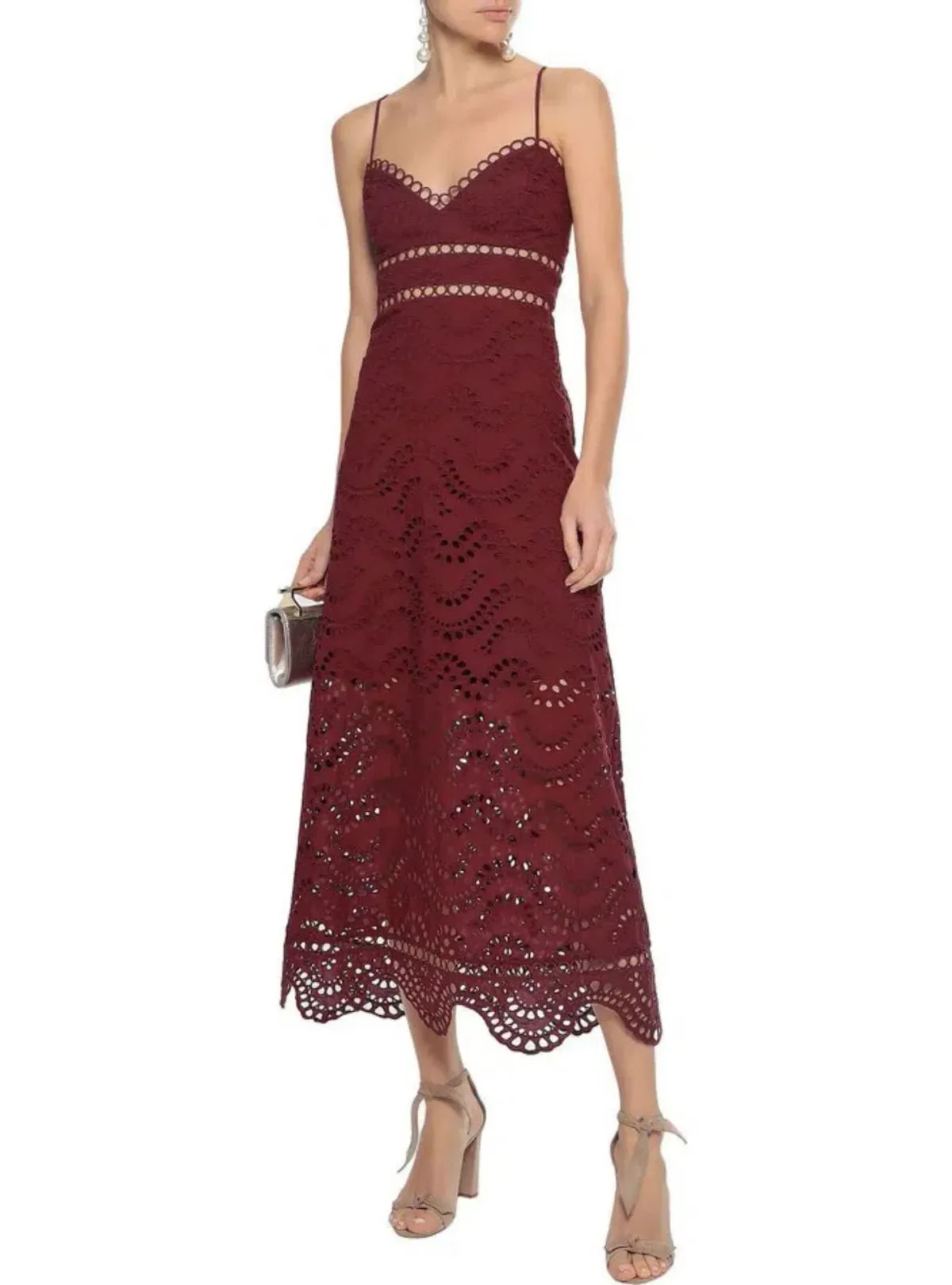 Zimmermann Jaya Wave Bodice Midi Dress Maroon Merlot Size 2 / AU 12 for rent on The Volte - main image