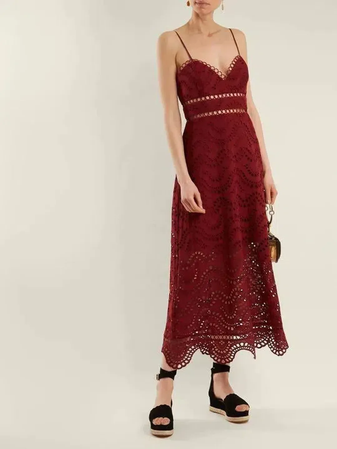 Zimmermann Jaya Wave Bodice Midi Dress Maroon Merlot Size 2 / AU 12 for rent on The Volte - main image