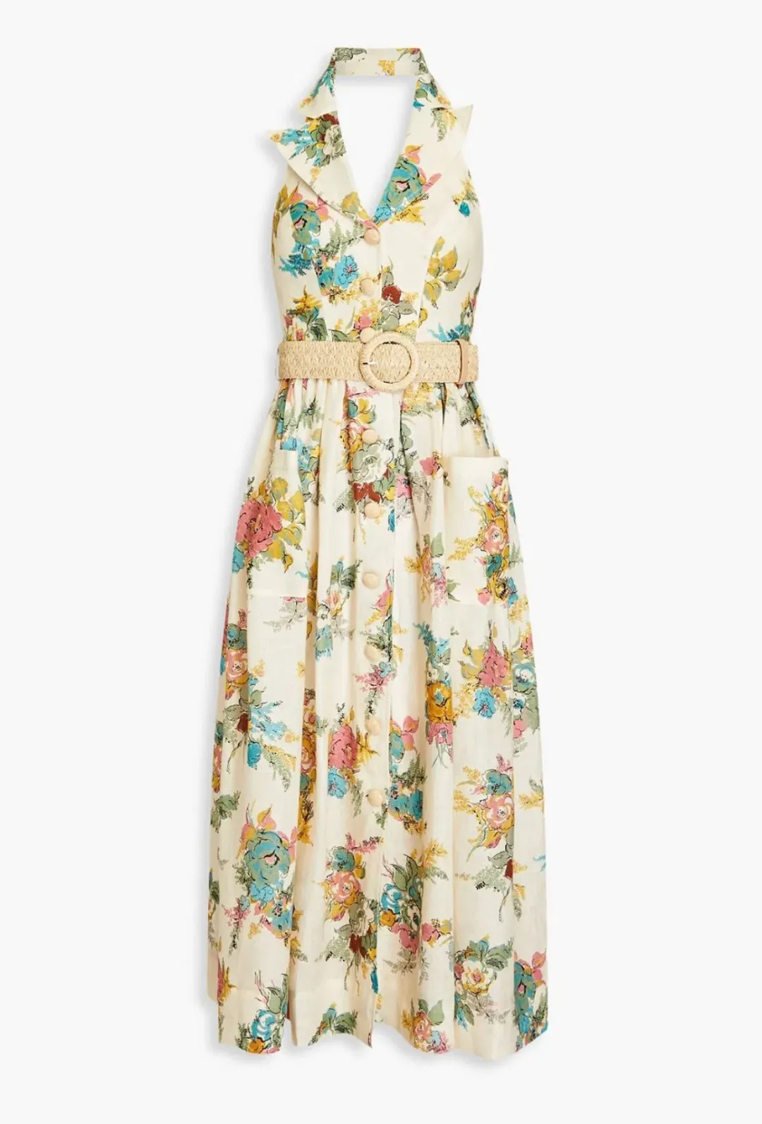 Zimmermann Clover Linen Halterneck Midi Dress Floral Size 3 / AU 14 for rent on The Volte - main image