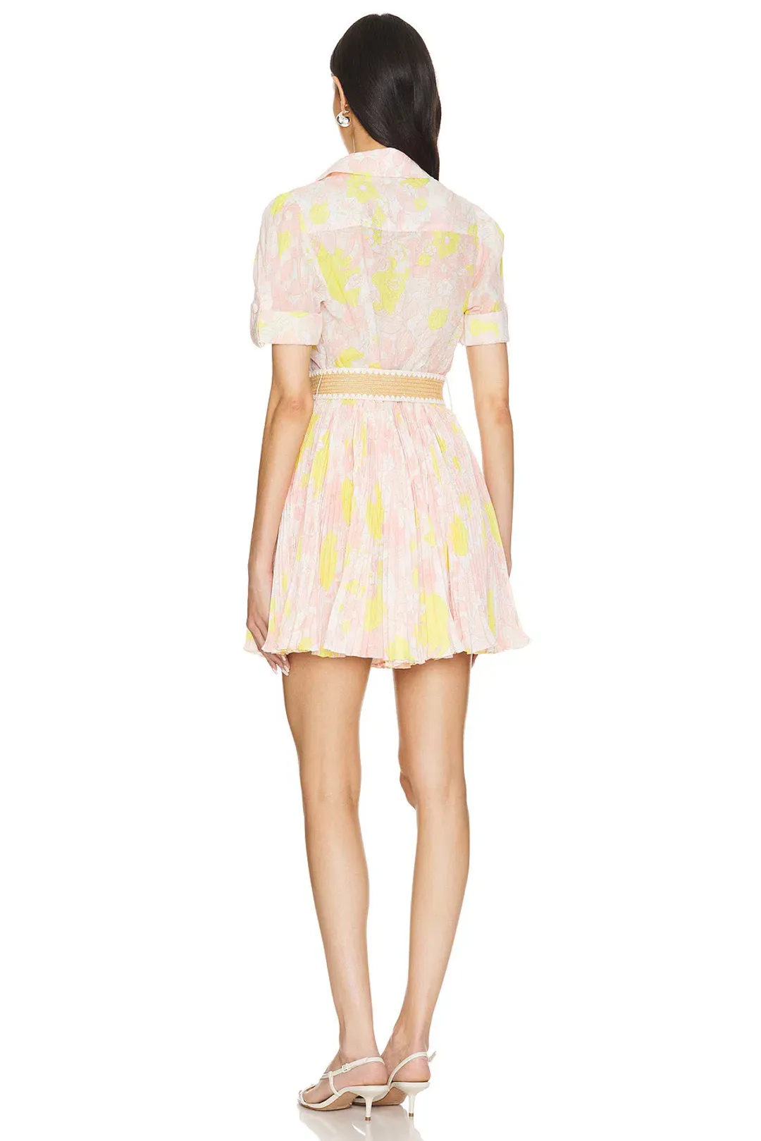 Zimmermann Size 1  Pop Pleated Mini Dress Pink/Yellow Floral Size 10 for rent on The Volte - main image
