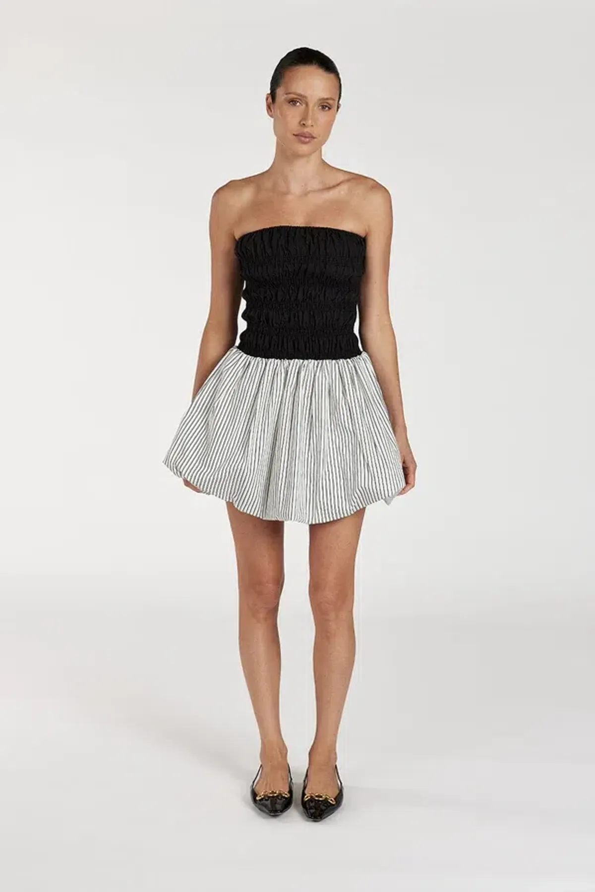 DISSH Stockholm Stripe Silk Blend Mini Dress Black/White Size 6 for rent on The Volte - main image