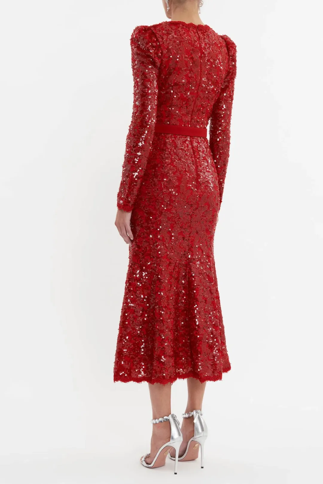 Rebecca Vallance X Nicky Hilton Leyla Long Sleeve Midi Dress Red Sequin Size 8 for rent on The Volte - main image