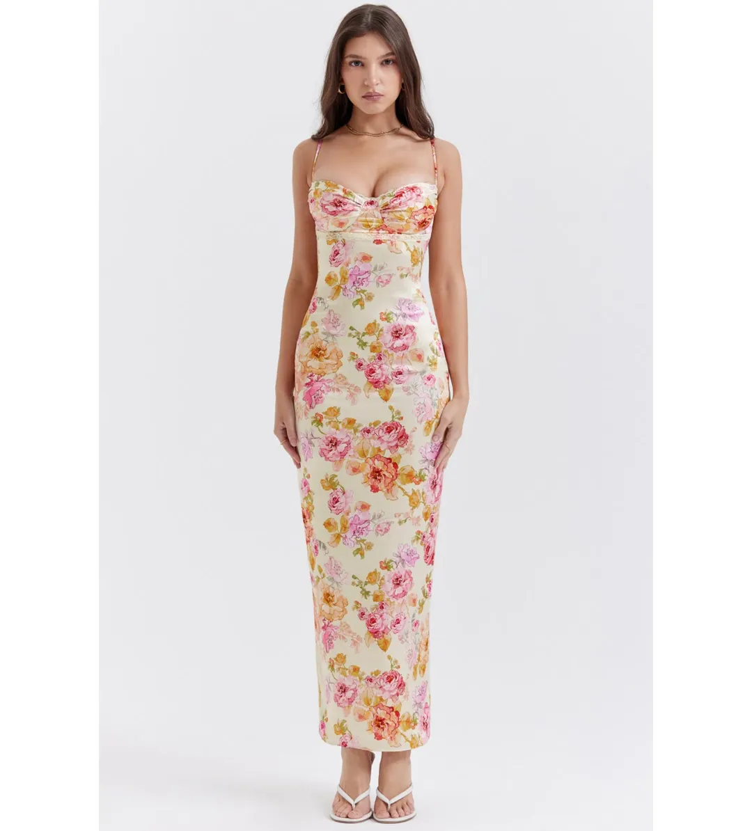 House of CB Josefina Maxi Dress Ivory Floral  Size M /Au 10 for rent on The Volte - main image