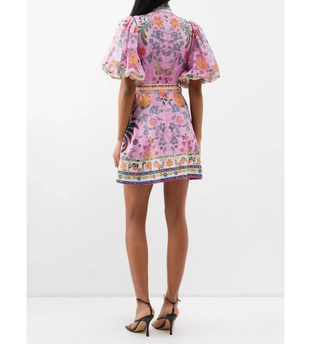  Zimmermann Ginger Buttoned Mini Dress Pink Multi Size 0/Au 8  for rent on The Volte - main image