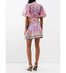  Zimmermann Ginger Buttoned Mini Dress Pink Multi Size 0/Au 8  for rent on The Volte - image 2