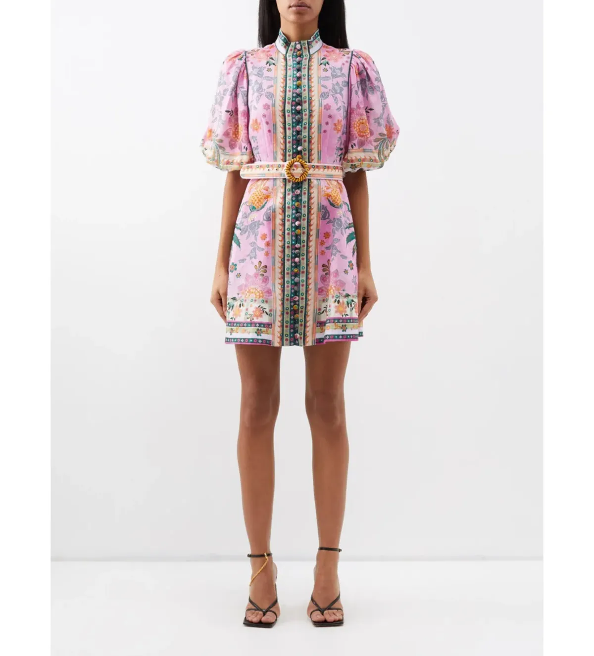  Zimmermann Ginger Buttoned Mini Dress Pink Multi Size 0/Au 8  for rent on The Volte - main image