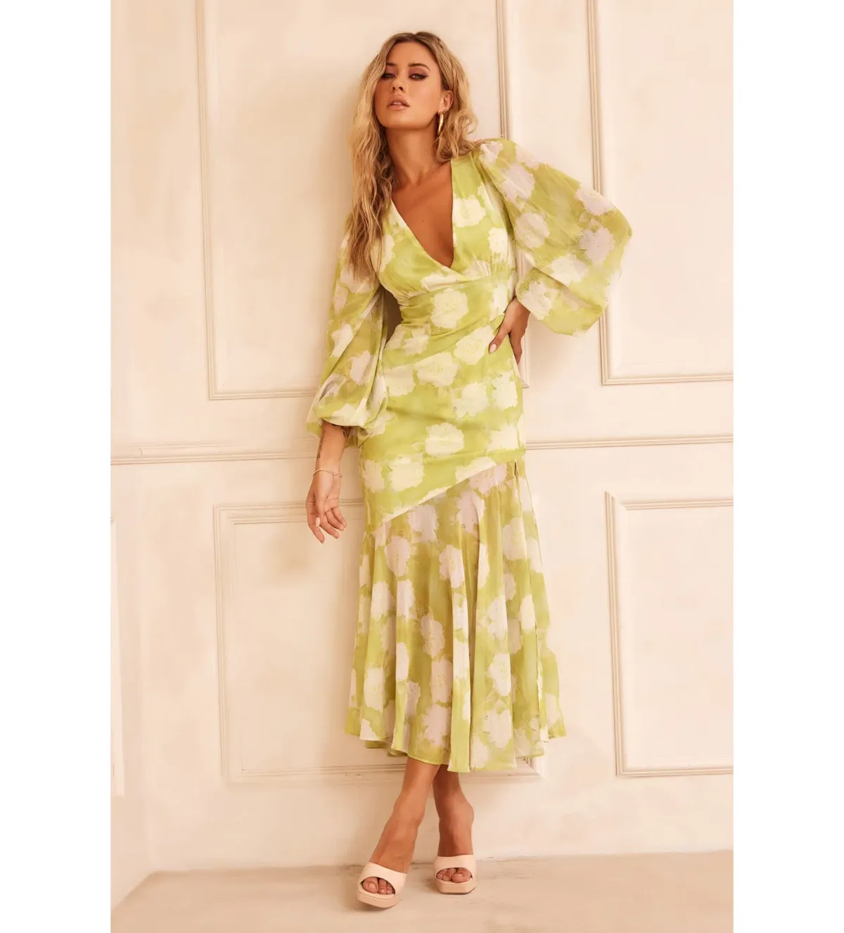 Sage & Paige Formation Midi Dress Lime for rent on The Volte - main image