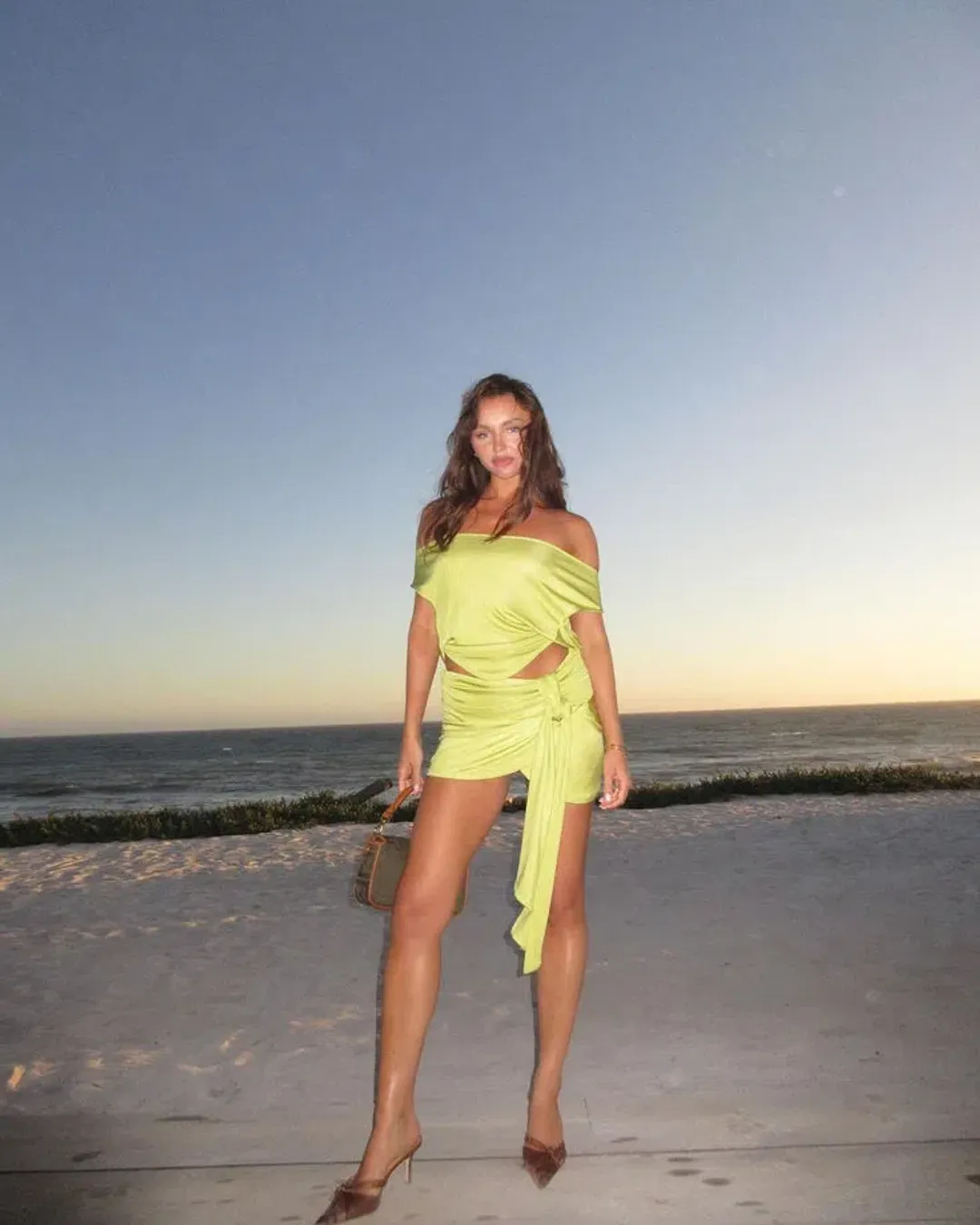 Asta Resort Chloe Top and Mini Skirt Set Chartreuse Size 6 for rent on The Volte - main image