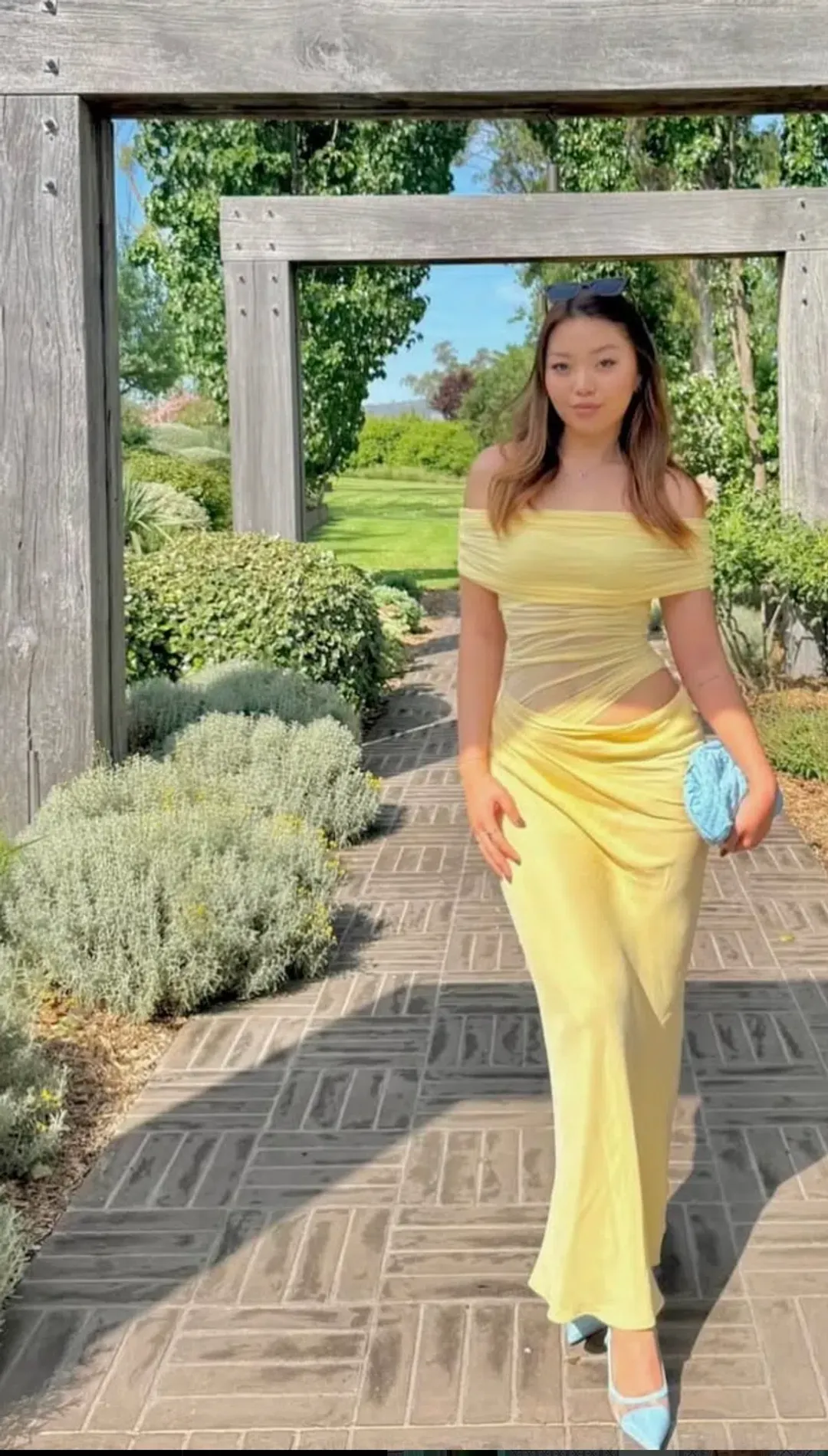 Benni Nico Off Shoulder Maxi Dress Butter Yellow Size 8 for rent on The Volte - main image