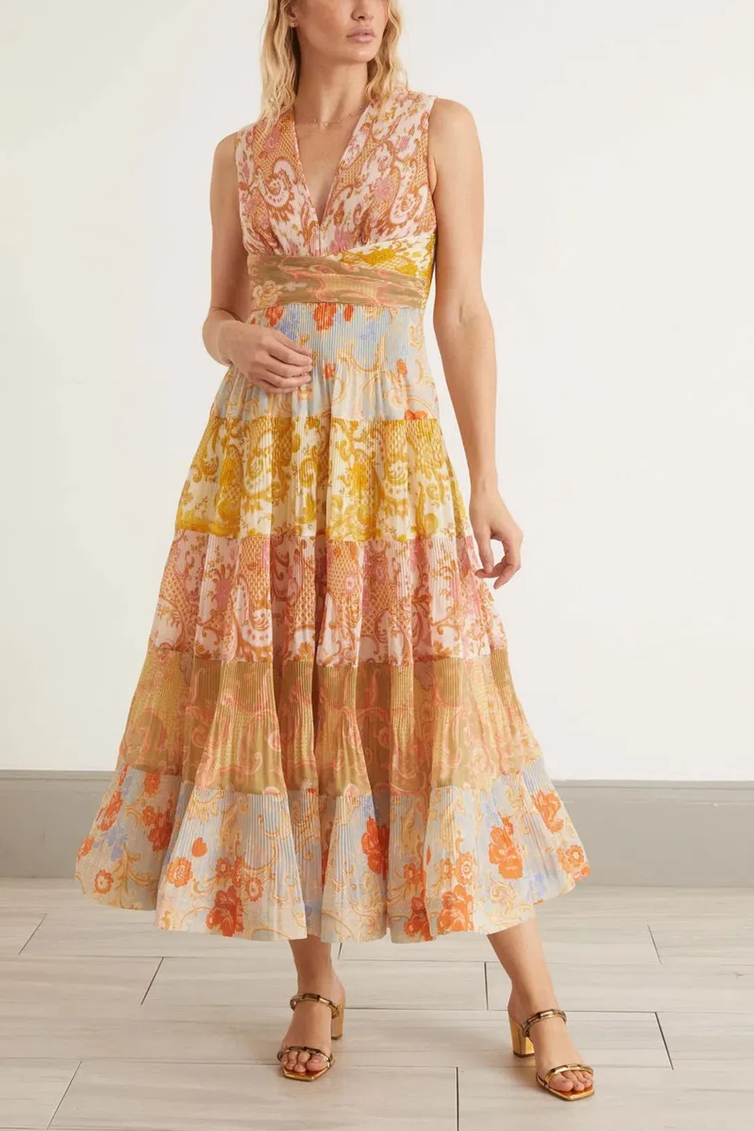 Zimmermann Postcard Pleated Midi Dress Spliced (Size 0 / AUS 8) for rent on The Volte - main image