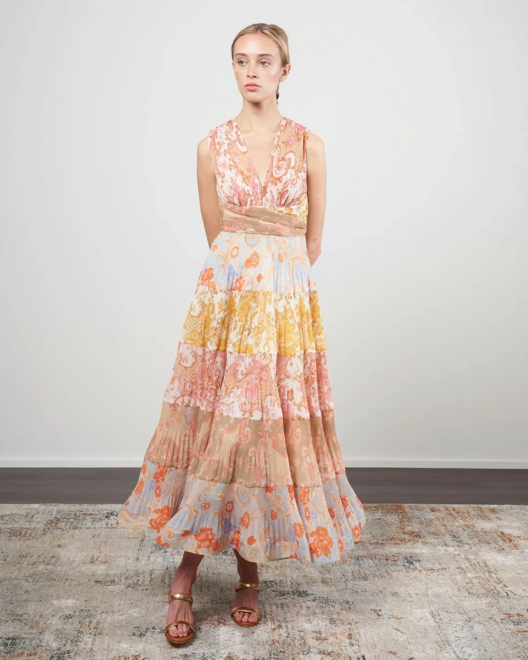 Zimmermann Postcard Pleated Midi Dress Spliced (Size 0 / AUS 8) for rent on The Volte - main image
