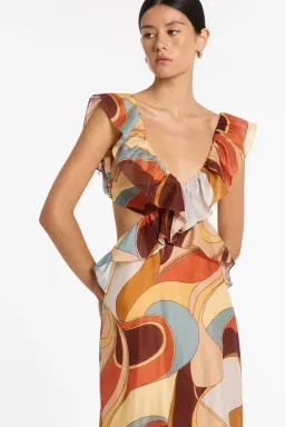 Sir The Label Vista Frill Midi Dress in Vista Print (Size 1 / AUS 8) for rent on The Volte - image 3
