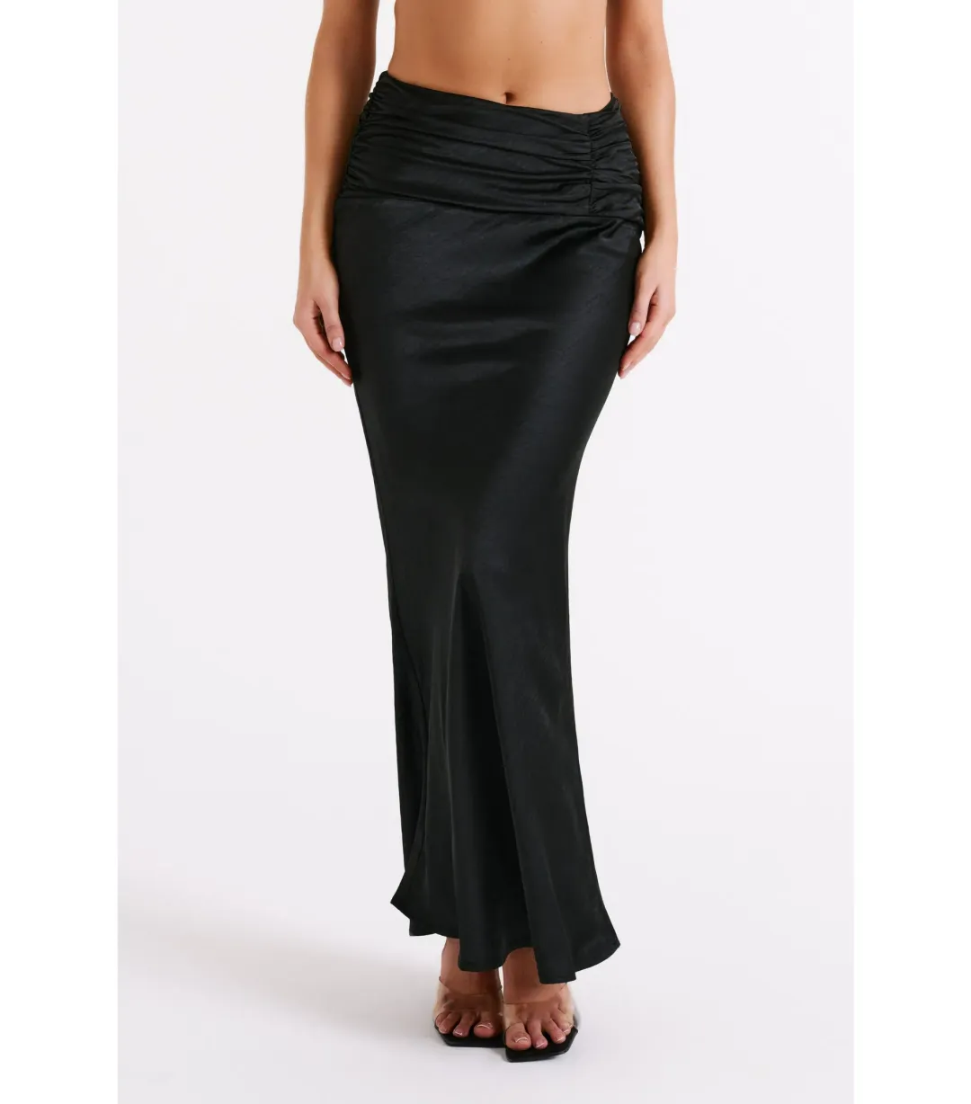 Meshki Khalani Ruched Strapless Satin Top and Skirt Set Black Size AU 8 for rent on The Volte - main image