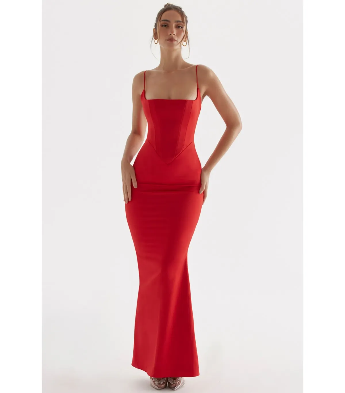 House of CB Olivette Satin Corset Maxi Dress Red Rose Size AU 8 for rent on The Volte - main image