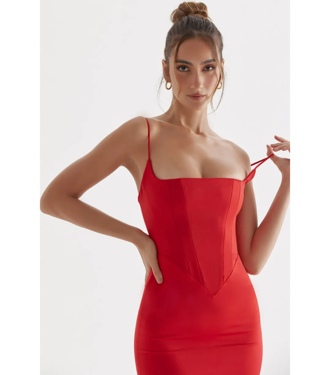 House of CB Olivette Satin Corset Maxi Dress Red Rose Size AU 8 for rent on The Volte - main image