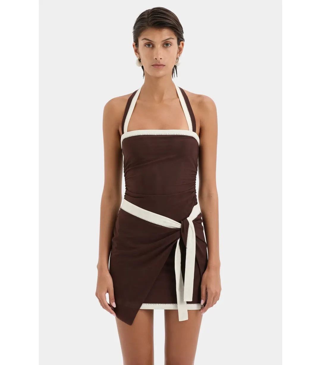 Sir the Label Jacques Mini Dress in Chocolate Size 0 / AU 6 for rent on The Volte - main image