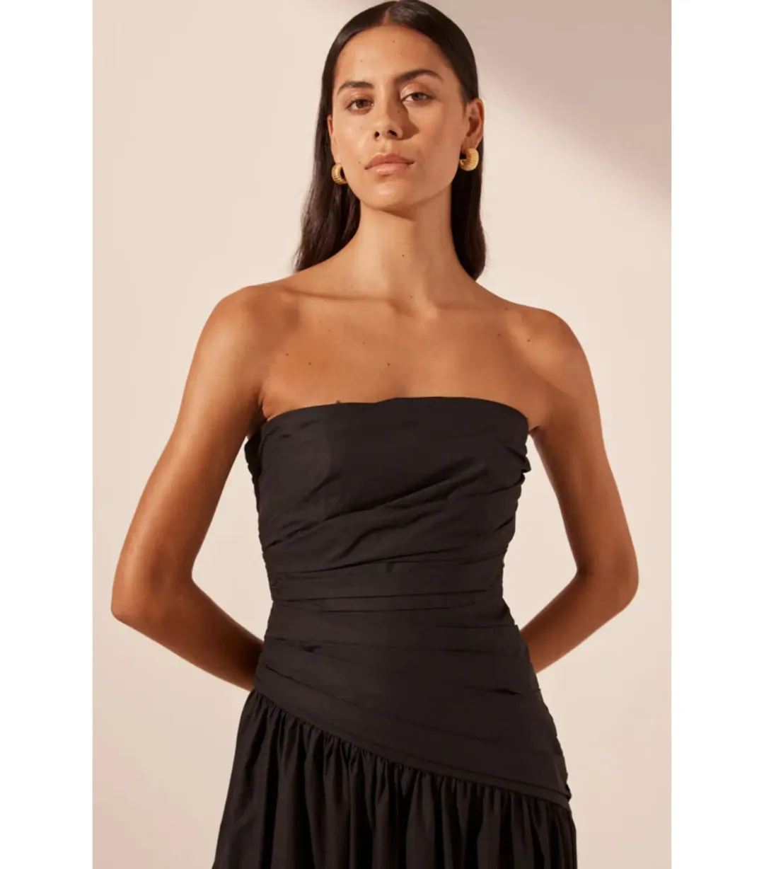 Shona Joy Maiori Strapless Tiered Maxi Dress Black Size AU 10 for rent on The Volte - main image